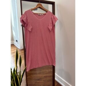 Vineyard Vines Striped Ruffle Sleeve V Neck T Shirt Dress Red White Size Medium